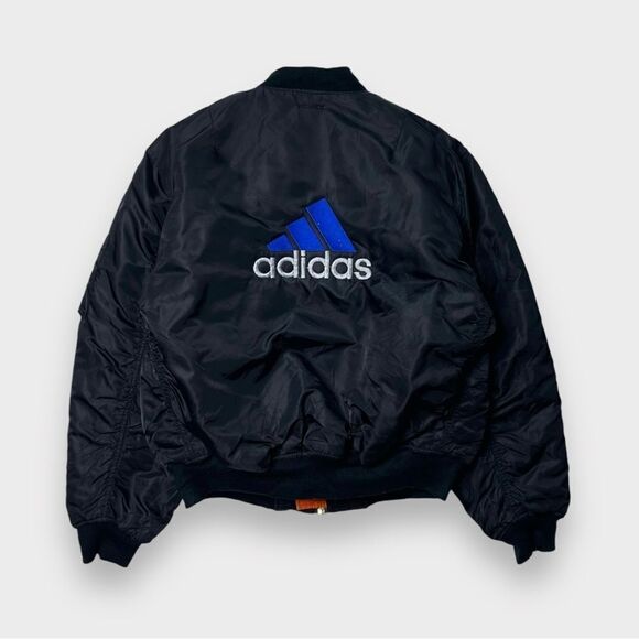 Vtg 90s BL adidas Reversible Logo Bomber Flight Jacket, Alpha MA-1 Heavyweight L